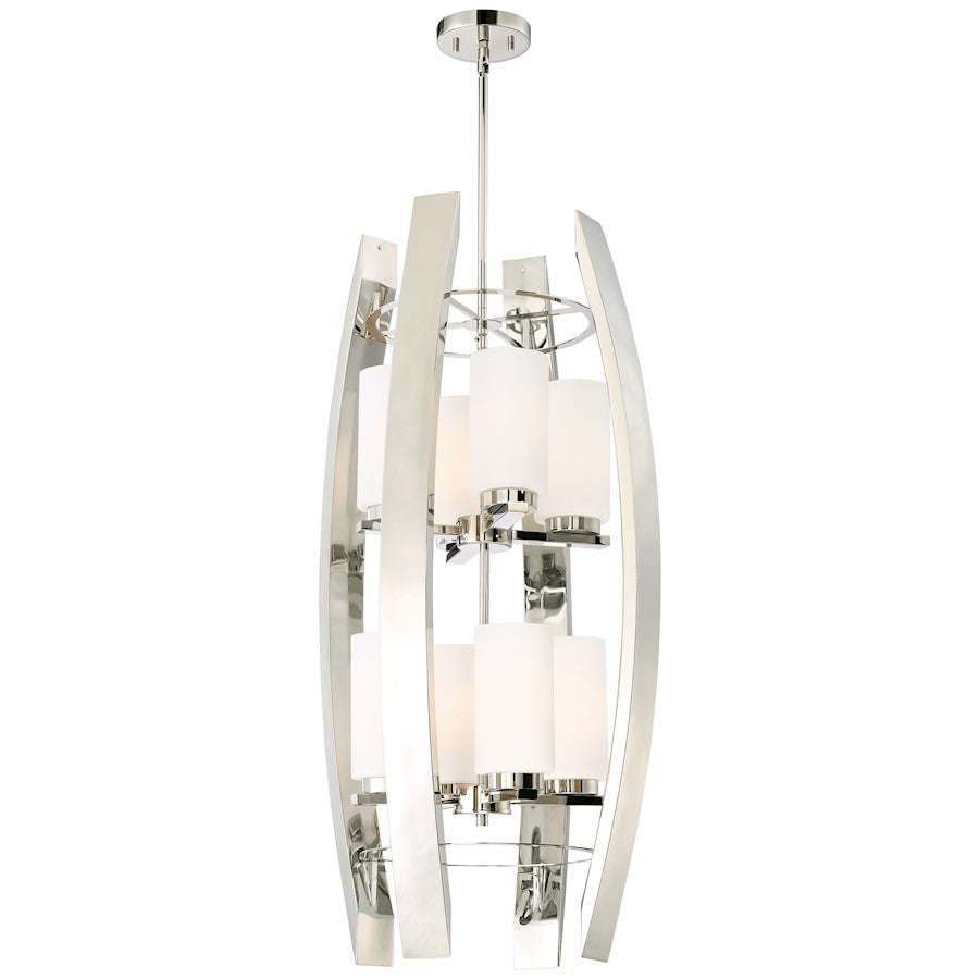 Metropolitan Glimrende 18in 8-Light Chandelier | Contemporary Polished Nickel and Etched Opal Glass | Dining Room & Foyer | Model N7808-613
