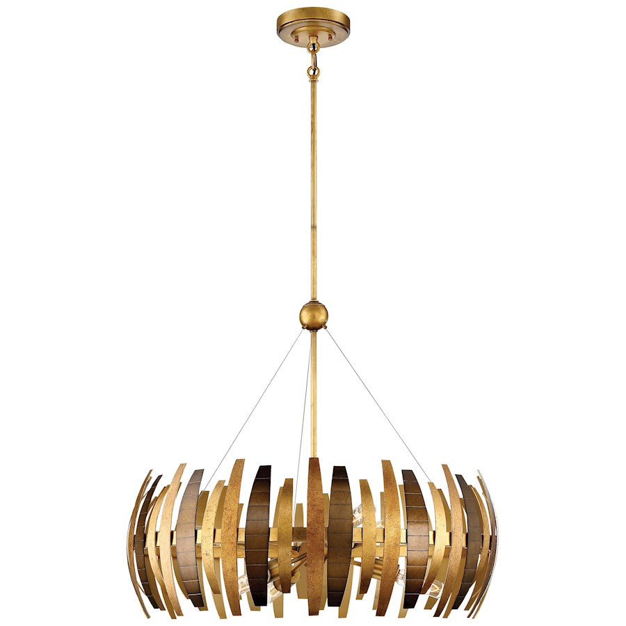 Metropolitan Lighting Manitou 28in 6-Light Chandelier | Transitional Ardor Gold and Bronze Vertical Bars | Dining Room & Entryway | Model N7837-659