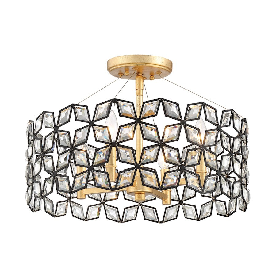 Minka Metropolitan Brookcrest 20in 4-Light Semi-Flush Mount | Transitional Sand Coal and Gold Leaf | Damp-Rated Entryway & Hallway | Model N7843-711