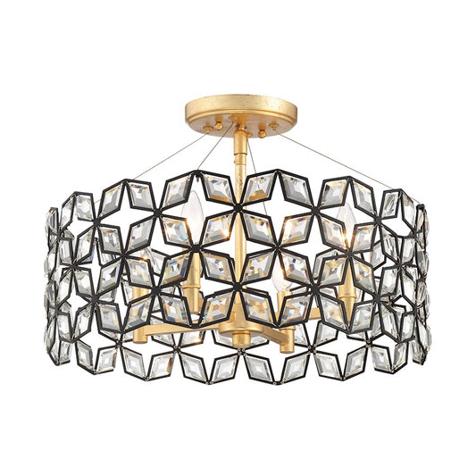 Minka Metropolitan Brookcrest 20in 4-Light Semi-Flush Mount | Transitional Sand Coal and Gold Leaf | Damp-Rated Entryway & Hallway | Model N7843-711