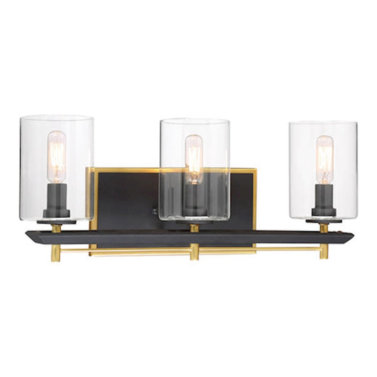 Metropolitan Lighting Sable Point 20in 3-Light Bath Vanity | Transitional Sand Black with Honey Gold Accents | Bathroom Vanity | Model N7851-707