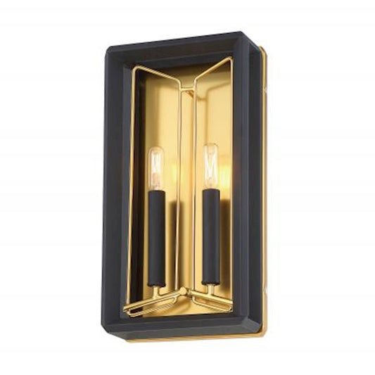Metropolitan Lighting Sable Point 2-Light Wall Sconce | Transitional Sand Black with Honey Gold Accent | Bedroom & Hallway Accent | Model N7852-707
