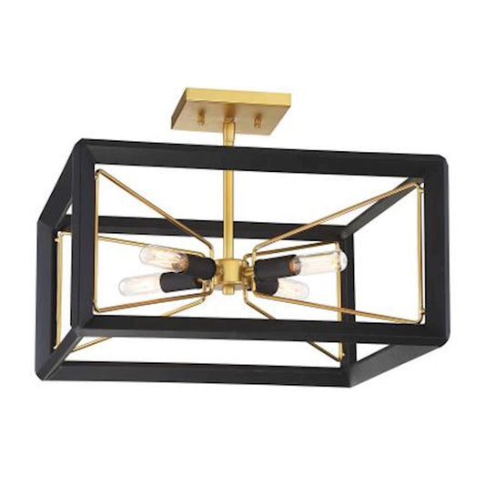 Metropolitan Lighting Sable Point 16in 4-Light Semi-Flush Mount | Contemporary Sand Black with Honey Gold Accents | Damp Rated | Model N7853-707
