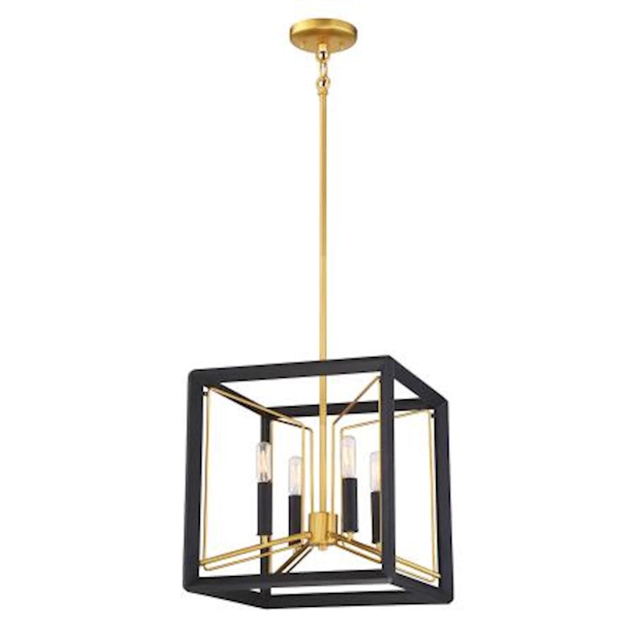 Metropolitan Lighting Sable Point 4-Light Pendant 16in | Contemporary Sand Black with Honey Gold Accent | Kitchen Island & Dining | Model N7854-707