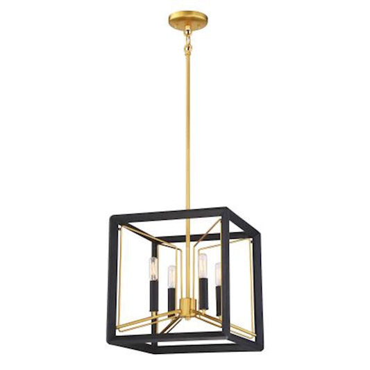 Metropolitan Lighting Sable Point 4-Light Pendant 16in | Contemporary Sand Black with Honey Gold Accent | Kitchen Island & Dining | Model N7854-707