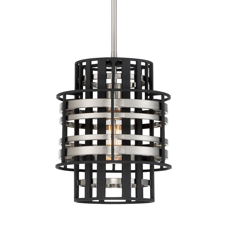 Minka Metropolitan Presten 10in 1-Light Mini Pendant | Traditional Brushed Nickel and Sand Coal | Kitchen Island & Breakfast Nook | Model N7980-420