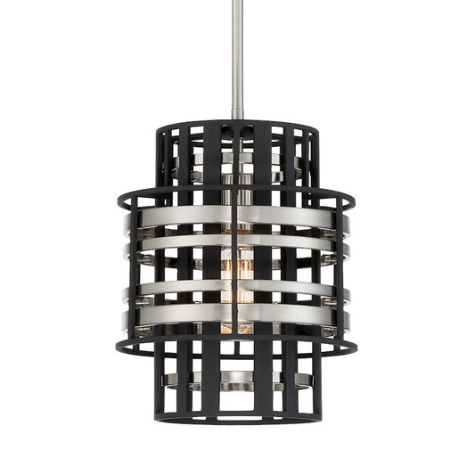 Minka Metropolitan Presten 10in 1-Light Mini Pendant | Traditional Brushed Nickel and Sand Coal | Kitchen Island & Breakfast Nook | Model N7980-420