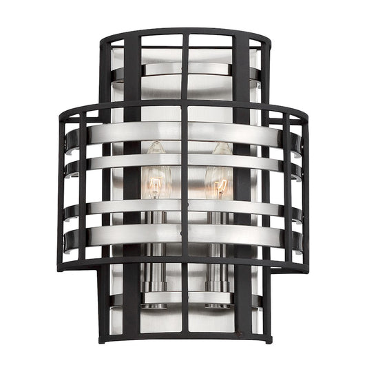 Minka Metropolitan Presten 10in 2-Light Wall Sconce | Brushed Nickel and Sand Coal | Hallway & Bedroom Accent | 10 x 6 x 12 in | Model N7982-420