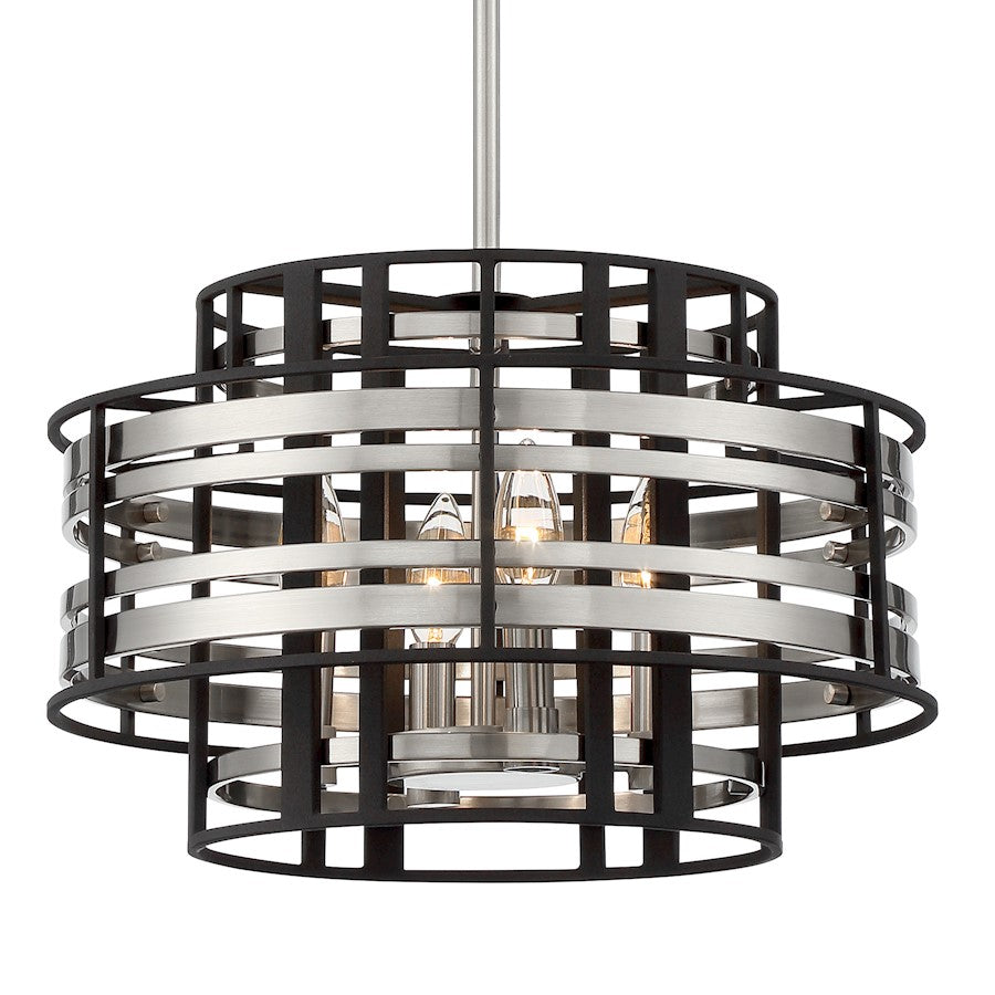 Minka Metropolitan Presten 16in 4-Light Foyer Chandelier | Traditional Brushed Nickel and Sand Coal Steel | Entryway & Dining Room | Model N7984-420