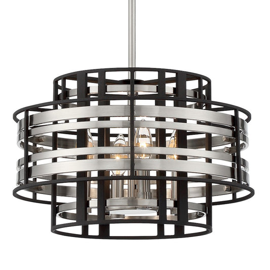 Minka Metropolitan Presten 16in 4-Light Foyer Chandelier | Traditional Brushed Nickel and Sand Coal Steel | Entryway & Dining Room | Model N7984-420