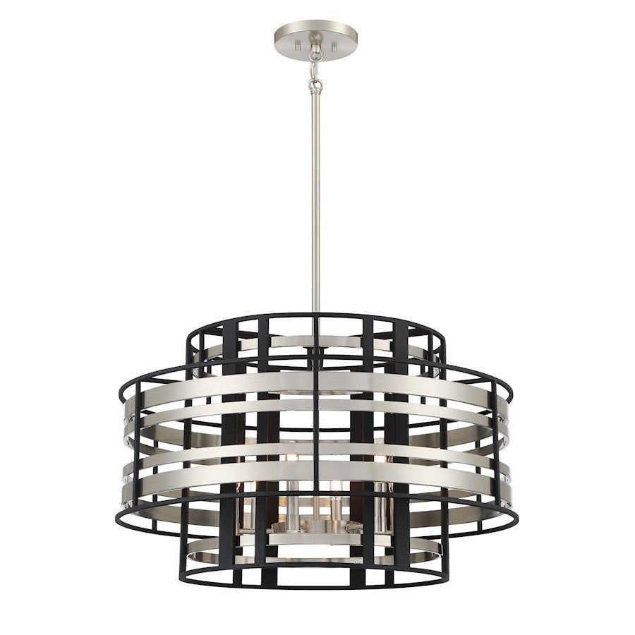 Minka Metropolitan Presten 28in 6-Light Pendant | Transitional Brushed Nickel and Sand Coal | Dining Room & Great Room | Model N7985-420