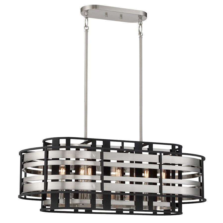 Minka Metropolitan Presten 32in 8-Light Island Light | Brushed Nickel and Sand Coal Traditional | Kitchen Island & Dining Room | Model N7988-420