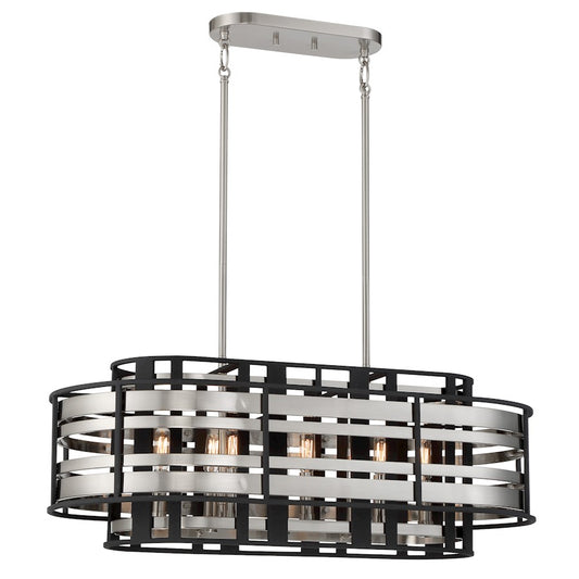 Minka Metropolitan Presten 32in 8-Light Island Light | Brushed Nickel and Sand Coal Traditional | Kitchen Island & Dining Room | Model N7988-420