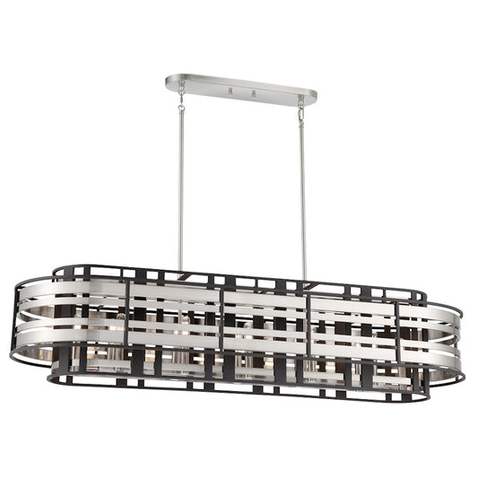 Minka Metropolitan Presten 50in 12-Light Island Pendant | Modern Brushed Nickel and Sand Coal | Kitchen Island & Dining Room | Model N7989-420