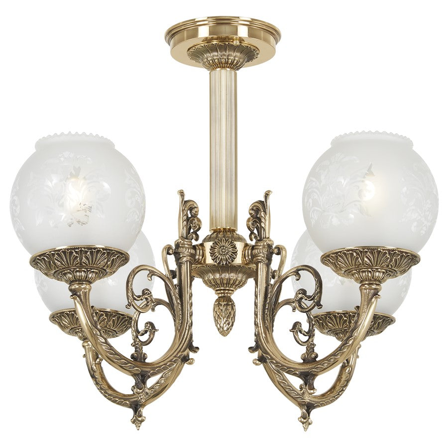 Minka Metropolitan Metropolitan 21in 4-Light Semi-Flush Mount | Classic Brass and Frosted Etched Glass | Entryway & Living Room | Model N801904