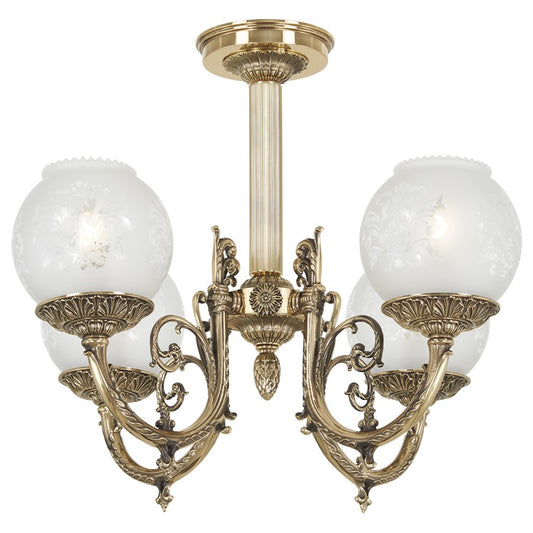 Minka Metropolitan Metropolitan 21in 4-Light Semi-Flush Mount | Classic Brass and Frosted Etched Glass | Entryway & Living Room | Model N801904