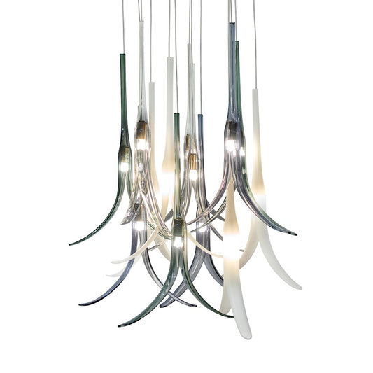 Minka Metropolitan Featherly 20in 13-Light Pendant | Brushed Nickel Metal and Clear/Blue/Green Smoked Glass | Dining Room & Living Room | Model N9494