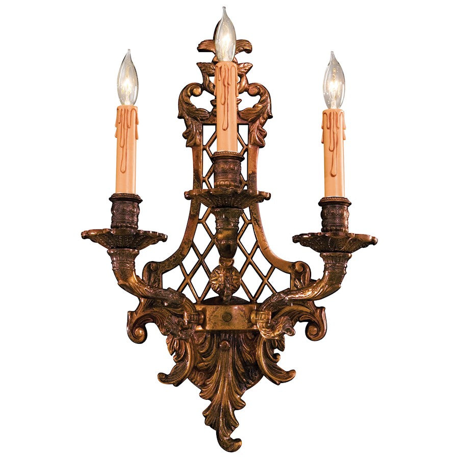 Metropolitan Lighting 3-Light Wall Sconce | Traditional Oxide Brass | Hallway & Bathroom Accent Light | 12 x 8 x 22 in | Model N9813-3
