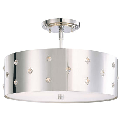 George Kovacs Bling Bling 14in 3-Light Semi-Flush Mount | Contemporary Chrome and Crystal | Entryway & Hallway | 14 x 14 x 9.5 in | Model P035-077