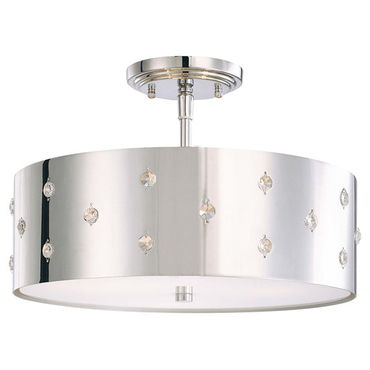 George Kovacs Bling Bling 14in 3-Light Semi-Flush Mount | Contemporary Chrome and Crystal | Entryway & Hallway | 14 x 14 x 9.5 in | Model P035-077