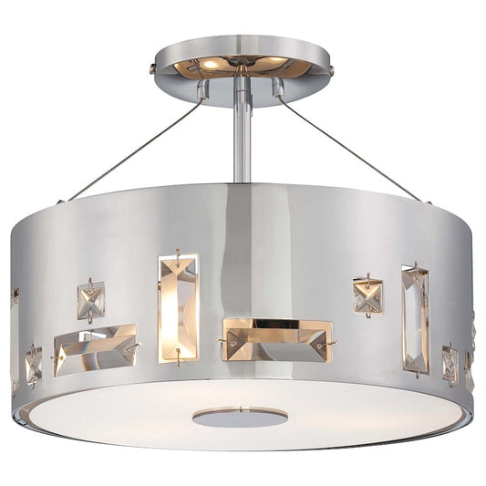 George Kovacs Bling Bang 12in 3-Light Semi-Flush Mount | Contemporary Chrome and Crystal Glass | Living Room & Dining Room | Model P1091-077