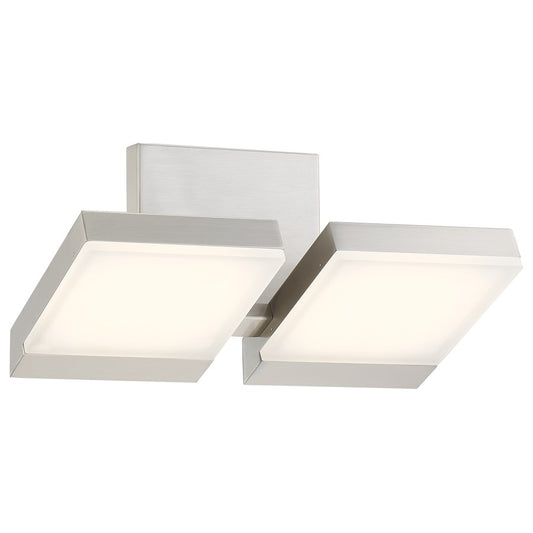 George Kovacs Angle 14in 2-Light LED Bath Vanity Light | Contemporary Brushed Nickel and Etched White Glass | Bathroom Vanity | Model P1252-084-L