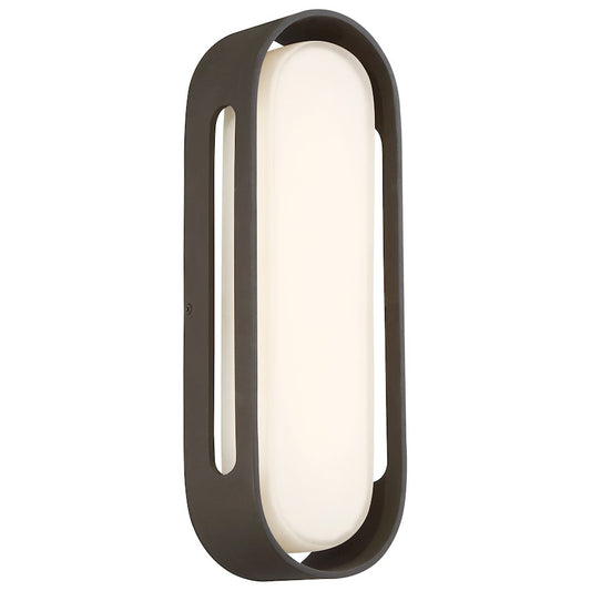 George Kovacs Floating Oval 15in 1-Light LED Wall Sconce | Contemporary Pebble Bronze and Etched White Glass | Hallway & Bathroom | Model P1282-286-L