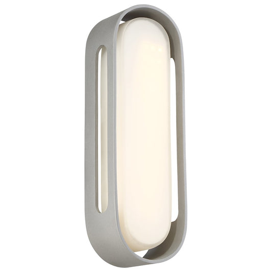 George Kovacs Floating Oval 15in 1-Light LED Wall Sconce | Contemporary Sand Silver and Etched White Glass | Hallway & Bathroom | Model P1282-295-L