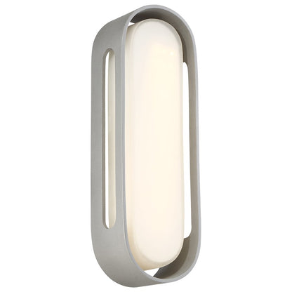 George Kovacs Floating Oval 15in 1-Light LED Wall Sconce | Contemporary Sand Silver and Etched White Glass | Hallway & Bathroom | Model P1282-295-L
