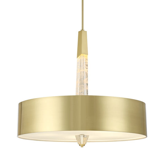 Minka George Kovacs Drifting Droplets 28in 5-Light LED Pendant | Modern Brushed Brass Steel and Crystal Frosted Glass | Dining | Model P1285-859-L