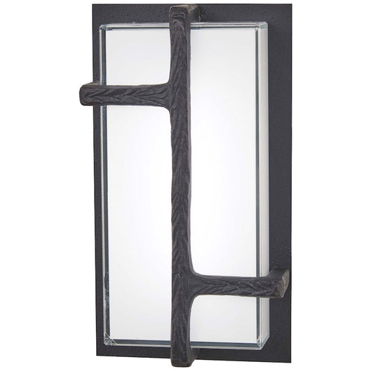 George Kovacs Sirato 8in 1-Light LED Wall Sconce | Transitional Spanish Iron and Mitered White Glass | Hallway & Bedroom Accent | Model P1340-039-L