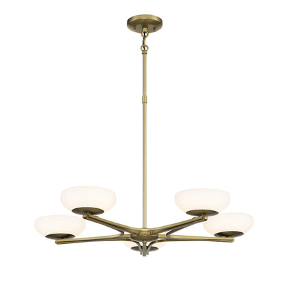 Minka George Kovacs Scale 30in 5-Light LED Chandelier | Transitional Soft Rass Finish | Dining Room & Living Room | 30 x 20 in | Model P1465-695-L