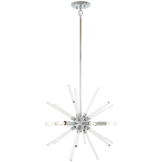 George Kovacs Spiked 18in 6-Light Pendant | Retro-Futuristic Chrome and Clear Glass Bars | Dining Room & Living Room | Model P1791-077