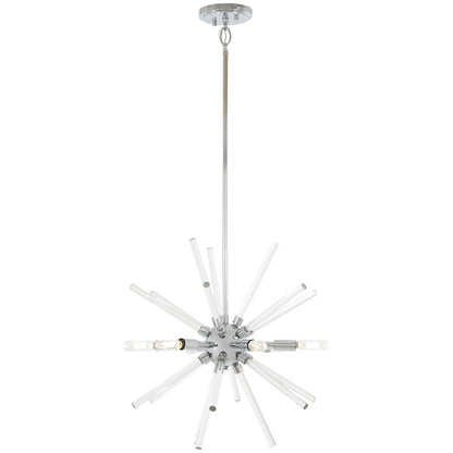 George Kovacs Spiked 18in 6-Light Pendant | Retro-Futuristic Chrome and Clear Glass Bars | Dining Room & Living Room | Model P1791-077