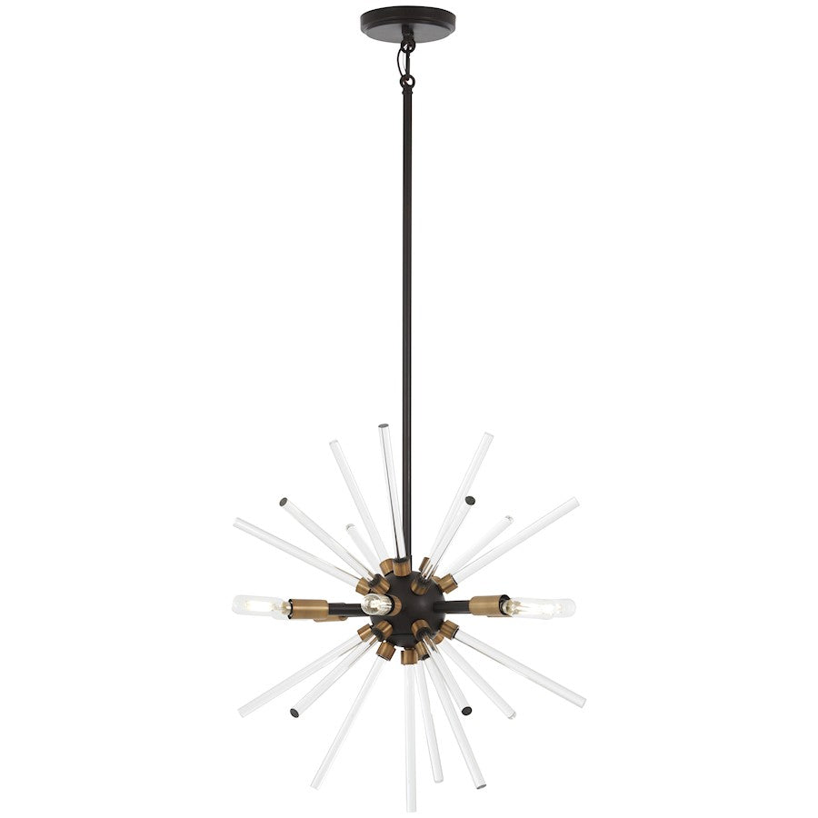 George Kovacs Spiked 18in 6-Light Pendant | Retro Futuristic Painted Bronze and Natural Brass with Clear Glass Bars | Dining Room & | Model P1791-416