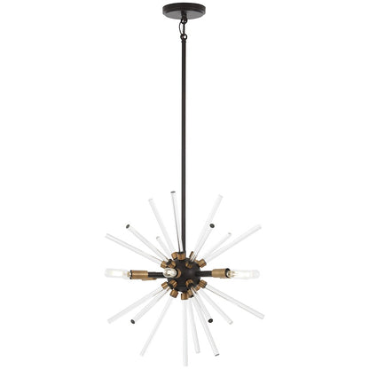 George Kovacs Spiked 18in 6-Light Pendant | Retro Futuristic Painted Bronze and Natural Brass with Clear Glass Bars | Dining Room & | Model P1791-416
