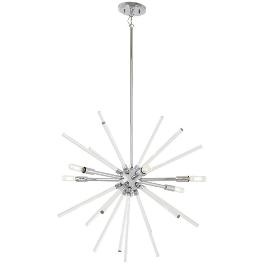 George Kovacs Spiked 25in 6-Light Pendant | Retro Futuristic Chrome with Clear Glass Bars | Dining Room & Living Room | Model P1792-077