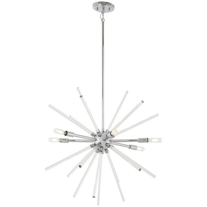 George Kovacs Spiked 25in 6-Light Pendant | Retro Futuristic Chrome with Clear Glass Bars | Dining Room & Living Room | Model P1792-077