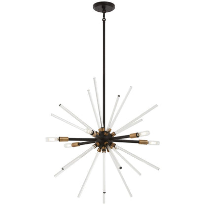 George Kovacs Spiked 25in 6-Light Pendant | Retro Futuristic Painted Bronze and Natural Brass with Clear Glass Bars | Dining Room & | Model P1792-416