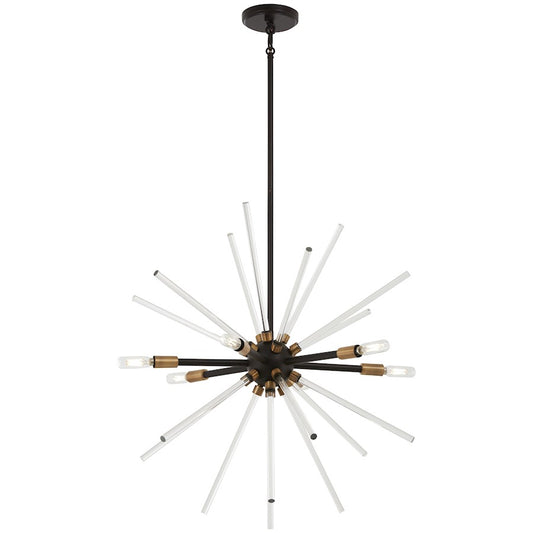 George Kovacs Spiked 25in 6-Light Pendant | Retro Futuristic Painted Bronze and Natural Brass with Clear Glass Bars | Dining Room & | Model P1792-416