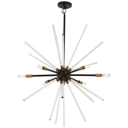 George Kovacs Spiked 30in 6-Light Pendant | Retro Futuristic Painted Bronze and Natural Brass Clear Glass | Dining Room & Living | Model P1793-416