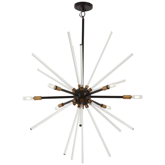 George Kovacs Spiked 30in 6-Light Pendant | Retro Futuristic Painted Bronze and Natural Brass Clear Glass | Dining Room & Living | Model P1793-416