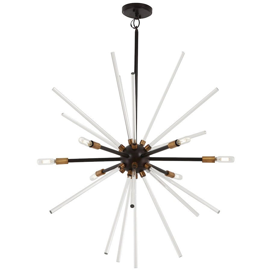 George Kovacs Spiked 30in 6-Light Pendant | Retro Futuristic Painted Bronze and Natural Brass Clear Glass | Dining Room & Living | Model P1793-416