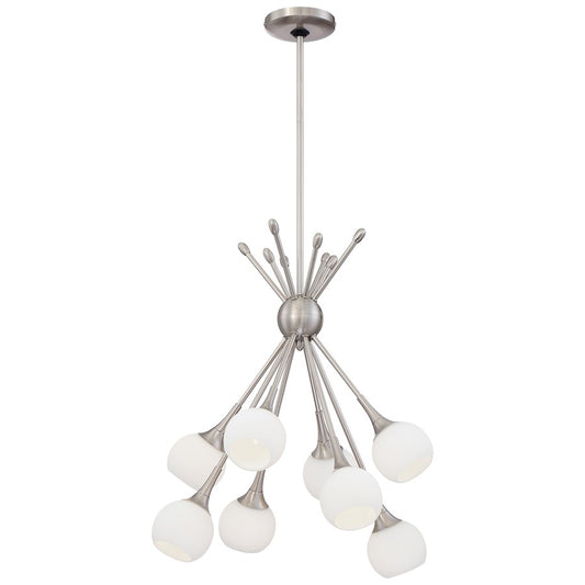 George Kovacs Pontil 18in 8-Light Chandelier | Brushed Nickel and Etched Opal Glass | Dining Room & Living Room | 18 x 18 x 23 in | Model P1807-084