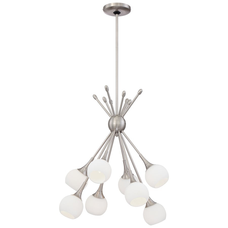 George Kovacs Pontil 18in 8-Light Chandelier | Brushed Nickel and Etched Opal Glass | Dining Room & Living Room | 18 x 18 x 23 in | Model P1807-084