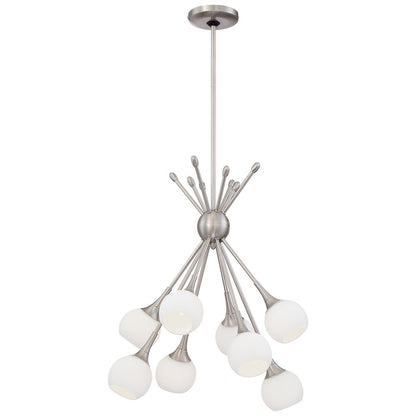 George Kovacs Pontil 18in 8-Light Chandelier | Brushed Nickel and Etched Opal Glass | Dining Room & Living Room | 18 x 18 x 23 in | Model P1807-084