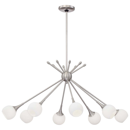 George Kovacs Pontil 36in 8-Light Island Light | Brushed Nickel and Etched Opal Glass | Kitchen Island & Dining Room | Model P1808-084
