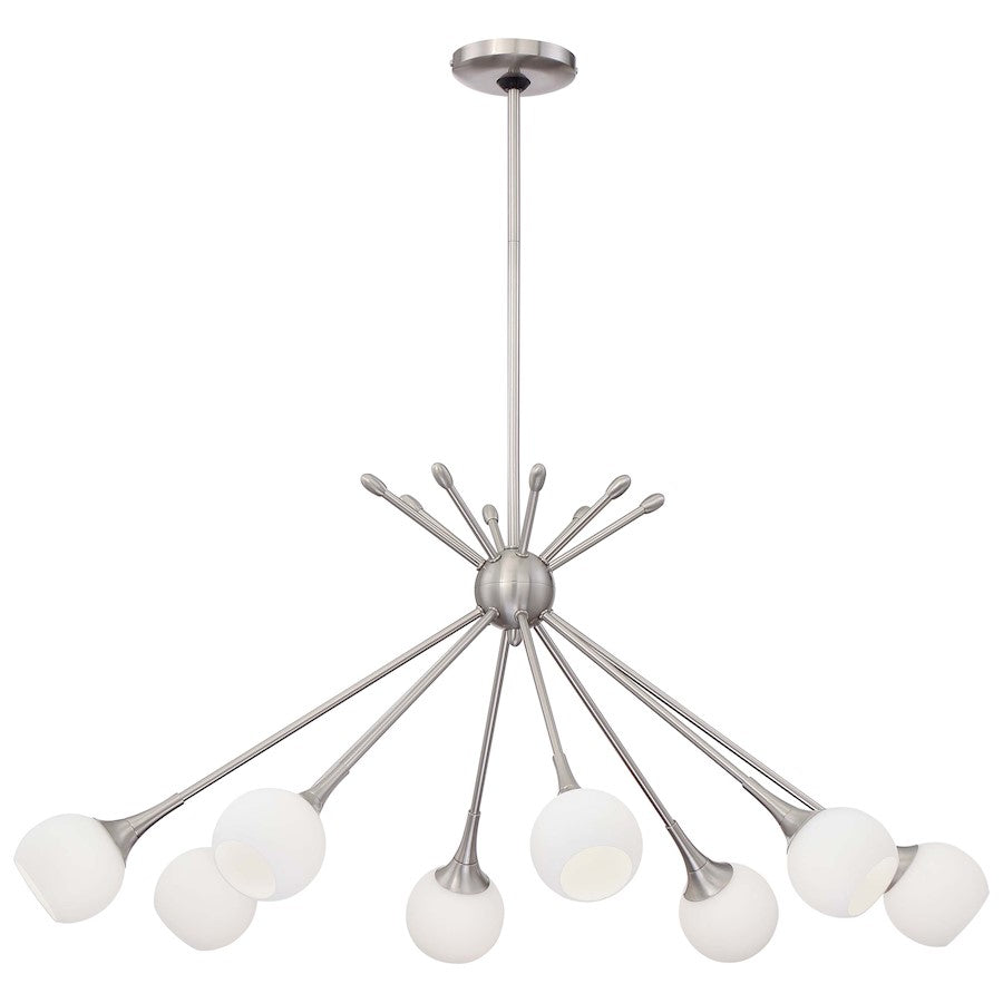 George Kovacs Pontil 36in 8-Light Island Light | Brushed Nickel and Etched Opal Glass | Kitchen Island & Dining Room | Model P1808-084
