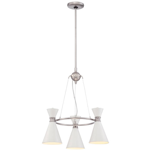 George Kovacs Conic 20in 3-Light Mini Chandelier | Contemporary Glitter Gloss White and Glass Shade | Dining Room & Kitchen Island | Model P1823-44F