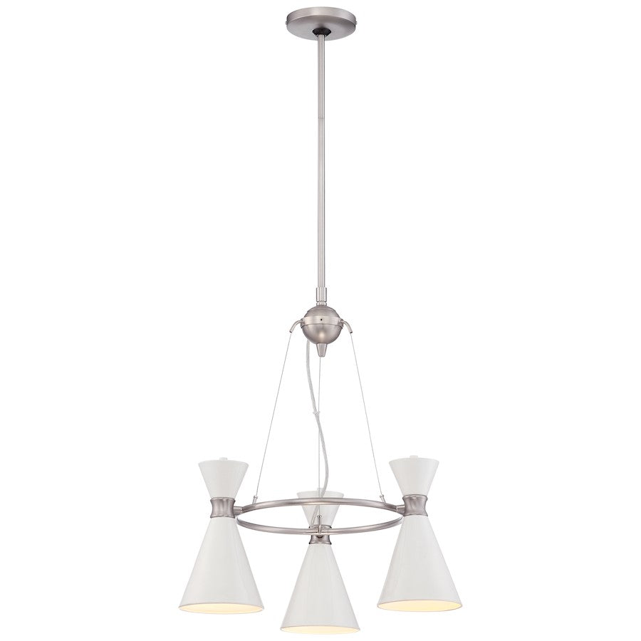 George Kovacs Conic 20in 3-Light Mini Chandelier | Contemporary Glitter Gloss White and Glass Shade | Dining Room & Kitchen Island | Model P1823-44F